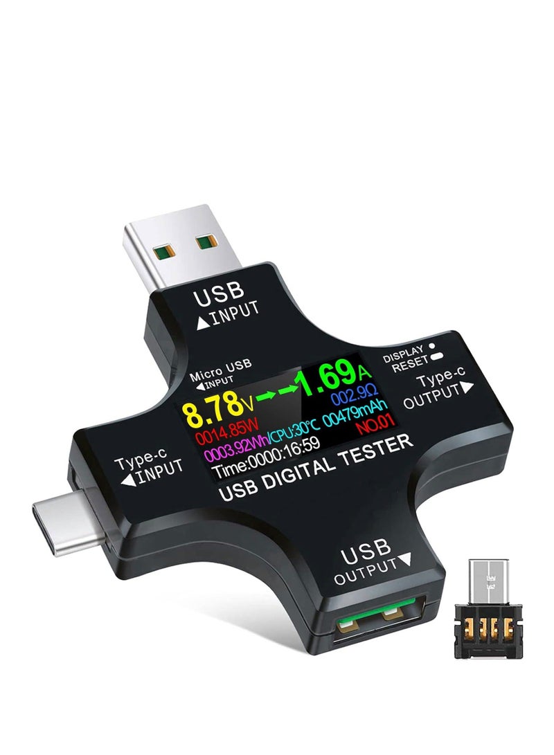 جهاز قياس الطاقة USB C، 2 في 1 جهاز اختبار USB C نوع-C شاشة ملونة IPS مقياس رقمي، مقياس جهد USB C تيار فولت متر أمبير فولت كاشف، مؤشر شاحن كابل USB 3.6-32V 0-5.1A - Image 1